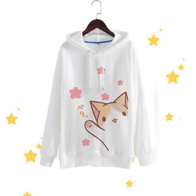 Cute Loose White/Black Long Sleeve Hooded Cat Sweater SD01540