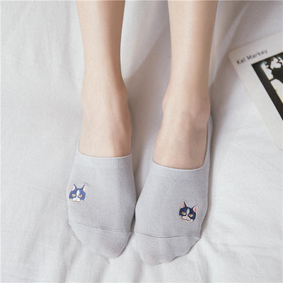 Japanese Kawaii Neko Cat Kitty Embroidered Cat Paws Low Ankle Socks SD01730