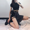 K-Pop Punk Plaid Skirt Black Short Belt SD00125