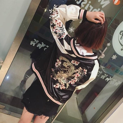 Embroidered Flower Harajuku Baseball Jacket SD01900