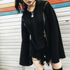 Black Chic Double Zipper Horn Sleeves Hooded Sweater Jacket SD01080