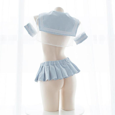 Sexy Transparent Sheer Blue Sailor Short School Uniform Lingerie SD00093