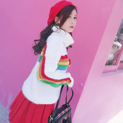 Korean Winter Warm Rain Bow Knitted Sweater SD01561