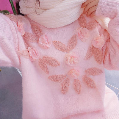 Korean Cute Pink Soft Flower Sweater SD01552