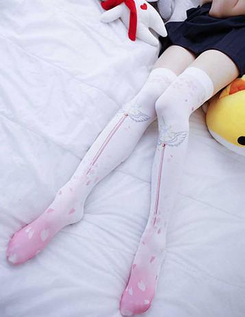 Cardcaptor Sakura Winged Staff Sakura Blossom Printed Knee Socks SD01620