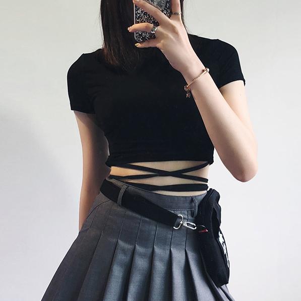 Black Waist Strap Top SD00131
