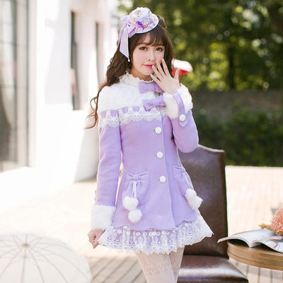 Japanese sweet fur ball lace bow chic winter coat SD00704