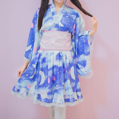 Japanese Purple Kawaii Night Sky Kimono Haori set SD02479