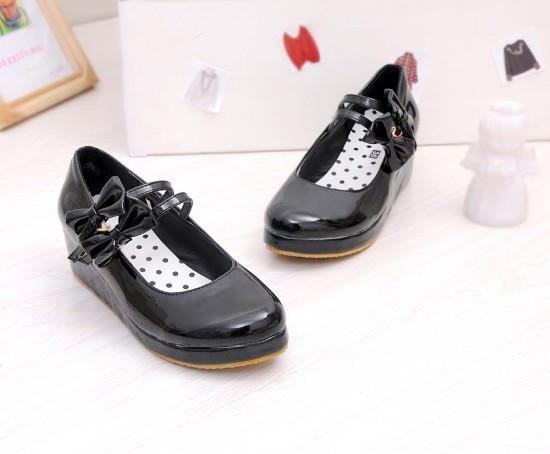 Harajuku Japanese Cute 2 Strap Bow Short Platform Heel Shoes SD01998