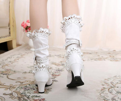 Japanese Lolita Bow and Lace Small round Ribbon Boots Shoes SD01946