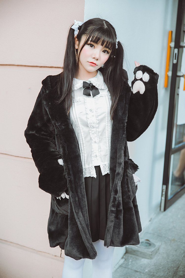 Bear Ears Hoodie Paws Sleeve Winter Fur Coat SD00261