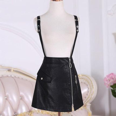 Korean Black Leather Zipper Strap Skirt SD01355