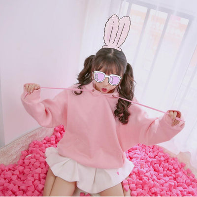 Japanese Sweet Embroidered Heart Loose Woolen Velvet Hooded Sweater SD02037