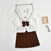 Japanese brown/white sailor bow embroidered school uniform t-shirt/skirt SD00851