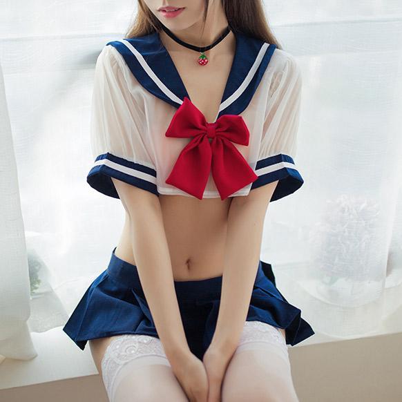 Sexy Transparent Sheer Navy Sailor Short School Uniform Lingerie SD00008