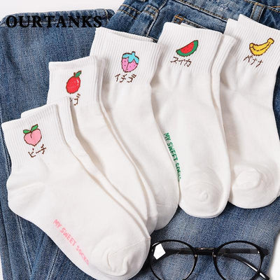 Japanese  5-pair cute fruit embroidered socks SD00679