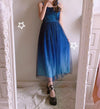 Japanese harajuku galaxy stars gradient blue long dress SD02468