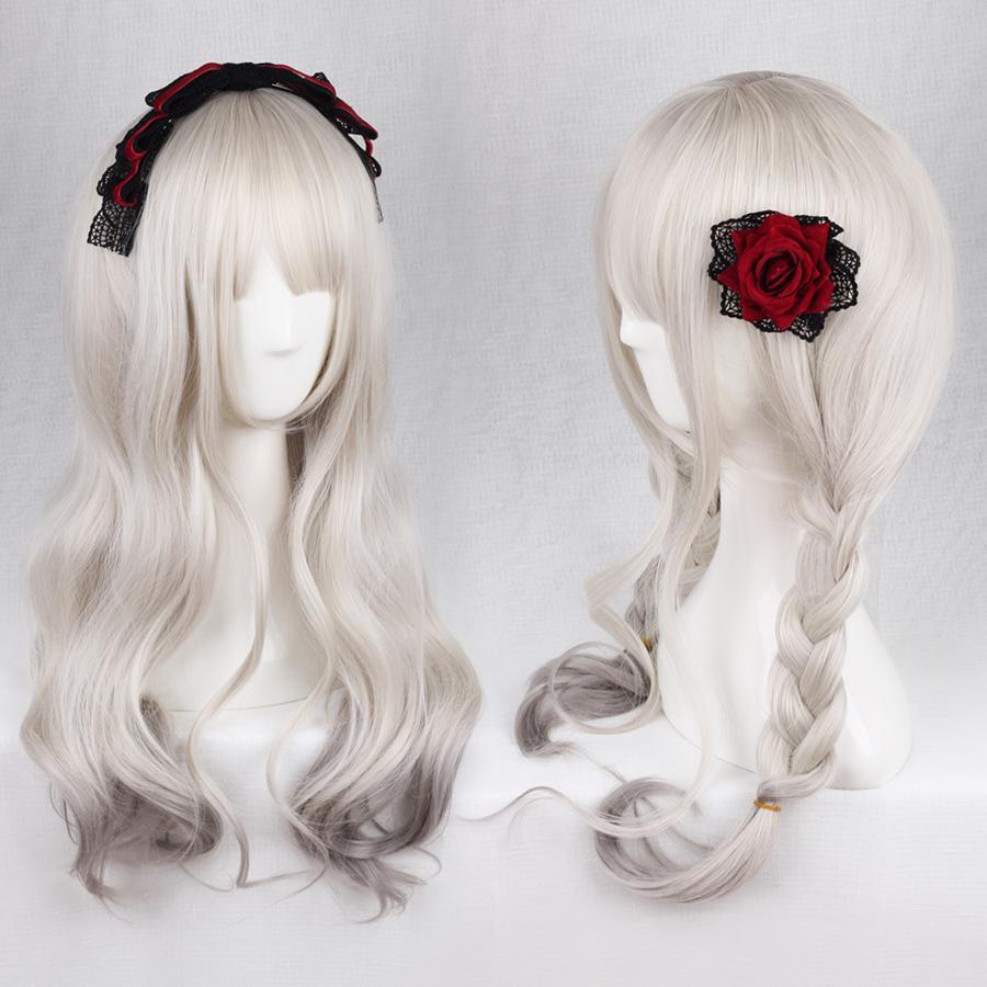 Japanese harajuku long curly silver wig SD01029