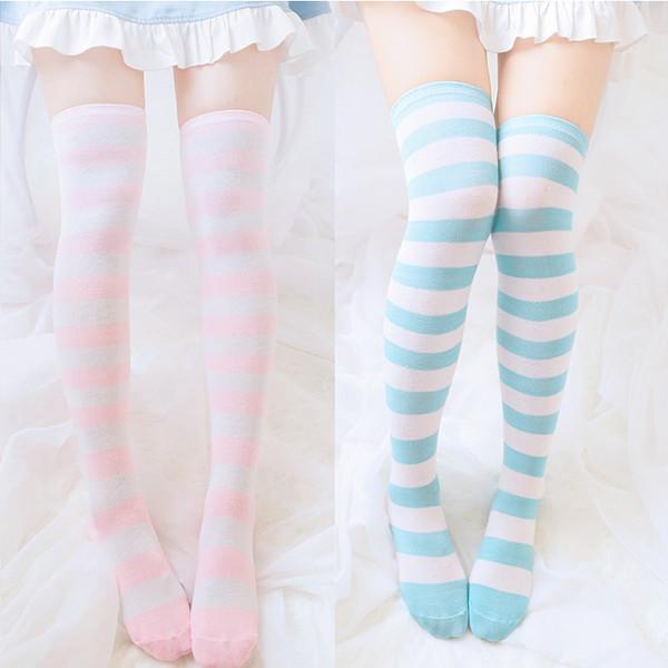 Japanese Harajuku Pink/Blue Stripes Knee Socks Tights SD02385