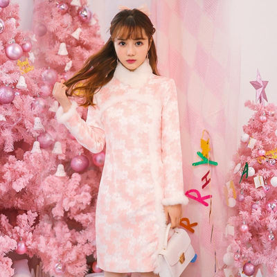 Pink Winter Princess Warm Cheongsam  Dress SD01333