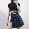 K-Pop Punk Plaid Skirt Black Short Belt SD00125