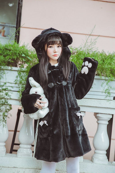 Bear Ears Hoodie Paws Sleeve Winter Fur Coat SD00261