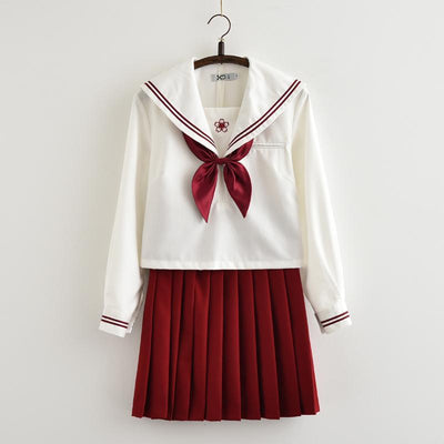 Japanese red sailor flower embroidered school uniform t-shirt/skirt SD00840