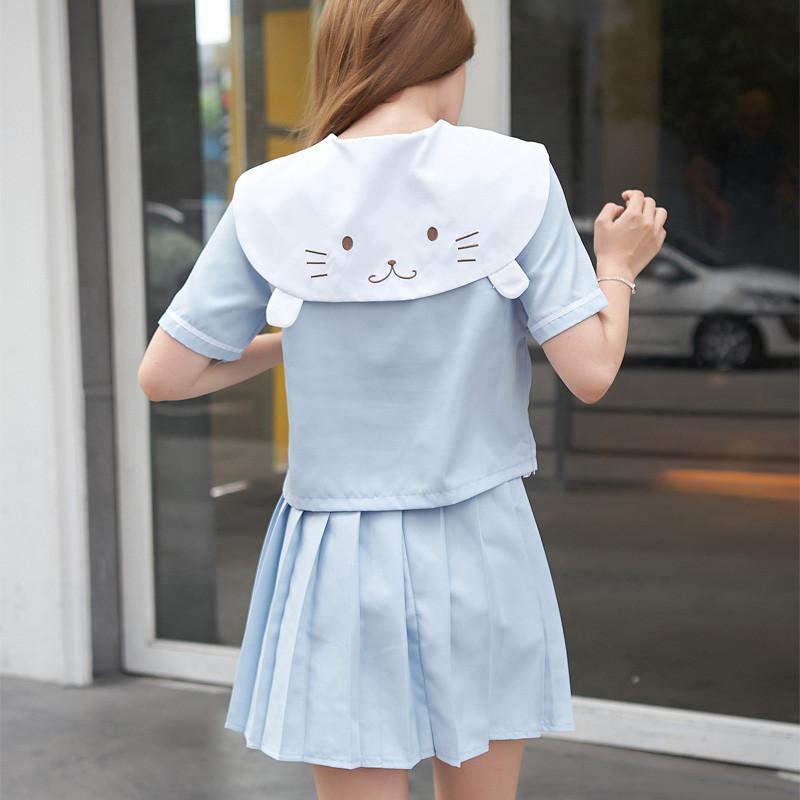 Japanese Blue Cute cat Sailor School Uniform Set SD01975