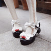 Harajuku Japanese Strawberry Bow Lace Short Heel Shoes SD01996