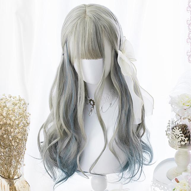 Grey Blue Gradient Curly Long Wig SD00182