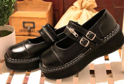 Japanese Lolita Black Strap Zipper Shoes SD01942