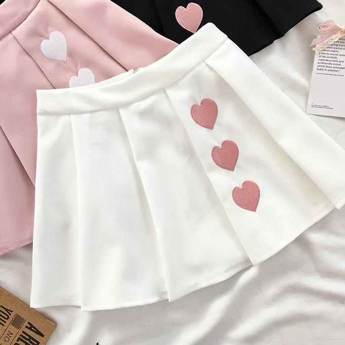 Korean Black/White/Pink Cute Hearts Skirt SD02315