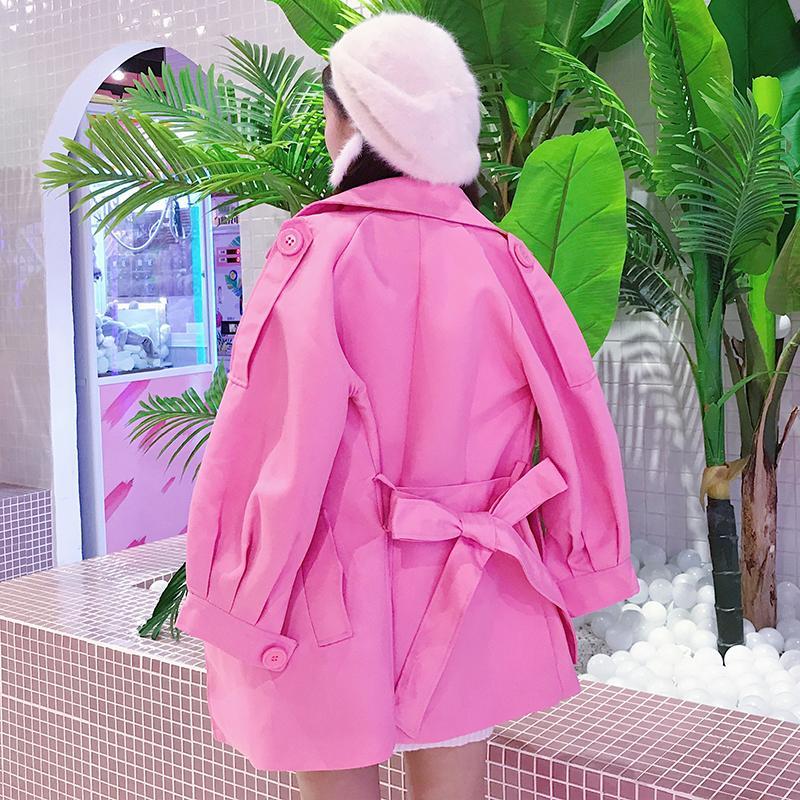 Korean Autumn Pink Long Thin Coat SD01566