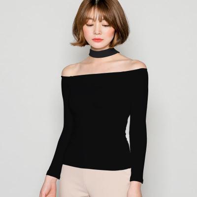 Collared Shoulderless Cute Long Sleeve Top SD00735