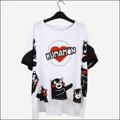 Kumamon Cute Kawaii White Black Bear Anime Loose T-Shirt Ver 2. SD01448