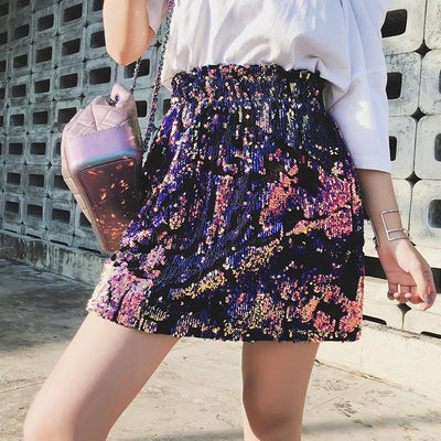 Purple Sequins High Waist Skirt SD01921