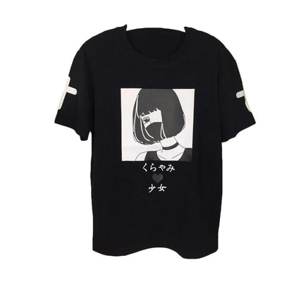 Girl Mouth Mask Printed Long T-shirt SD01774