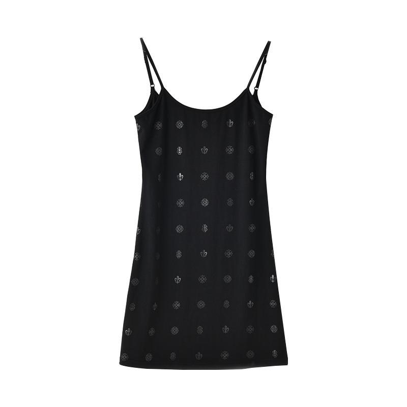 Black Printed Slim Thin Summer Dress SD01397