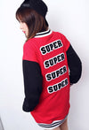 Korean Black/Red Long Baseball Jacket SD01334