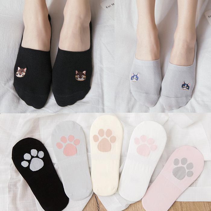 Japanese Kawaii Neko Cat Kitty Embroidered Cat Paws Low Ankle Socks SD01730