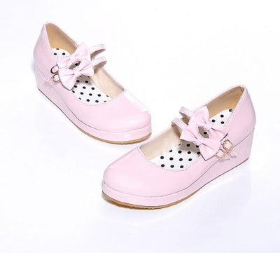 Harajuku Japanese Cute 2 Strap Bow Short Platform Heel Shoes SD01998