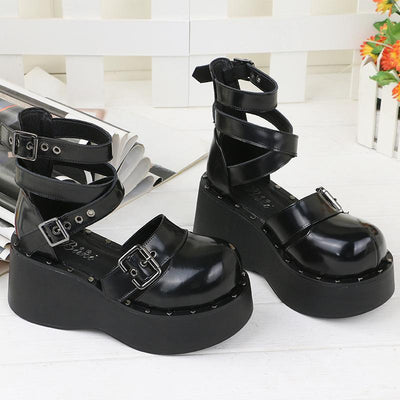 Black Lolita Cross Strap Buckle High-Platform Shoes SD00332