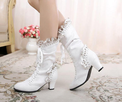 Japanese Lolita Bow and Lace Small round Ribbon Boots Shoes SD01946