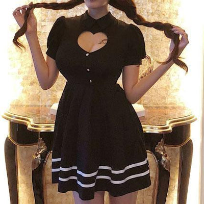 Sexy Heart Keyhole Hollow Cut Out Chest Short Sleeve Dress SD01284