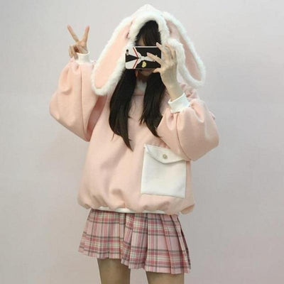 Pink Fluffy Bunny Ears Hoodie Sweater SD00235
