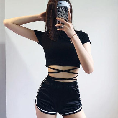 Black Waist Strap Top SD00131