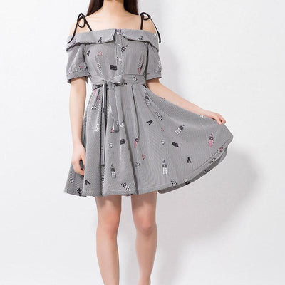 Black/White Striped Shoulder-less Dress SD00126