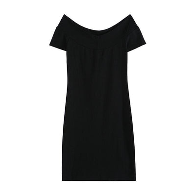 Korean summer casual black shoulder-less dress SD00948