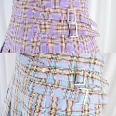 Plaid Double Strap High Waist Skirt SD00375