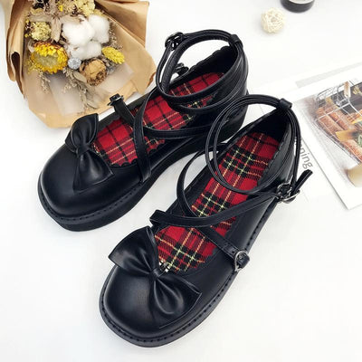 Lolita Black Strings Bow Shoes SD00189